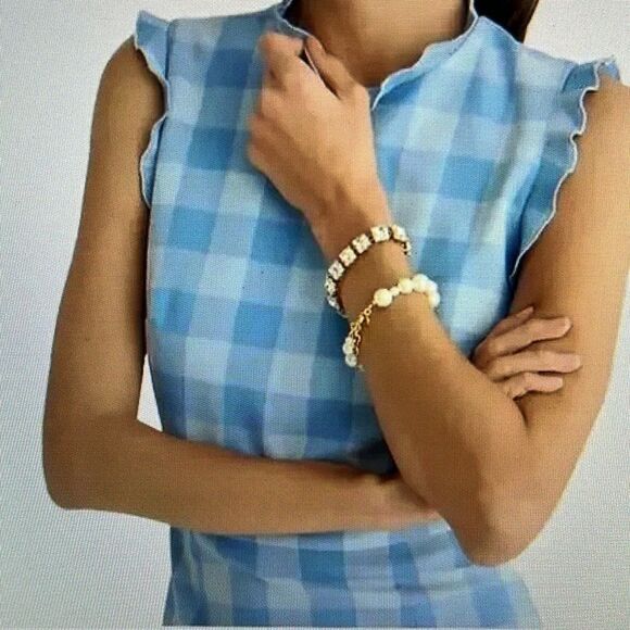 New! J. Crew Ruffle-trim sheath dress in gingham stretch crepe Blue Size 4 NWT - Picture 2 of 16